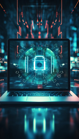 Cyber security concept with padlock on laptop screen 3D renderingの素材