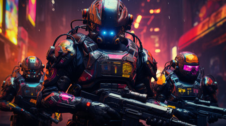 3D CG rendering of cyber space scene with robot. 3D CG. High resolution.の素材
