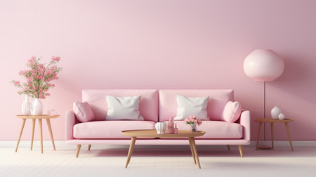 Interior of modern living room with pink sofa - 3D Renderingの素材