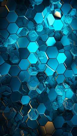 3d rendering of abstract technology background with hexagons in blue colorの素材