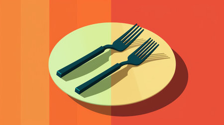 Fork icon on a plate. Vector illustration. Eps 10.の素材