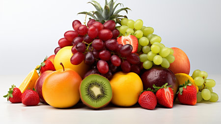 Fresh fruits on a white background. Healthy food concept. Close up.の素材