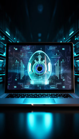 Cyber security concept with padlock on laptop screen 3D renderingの素材