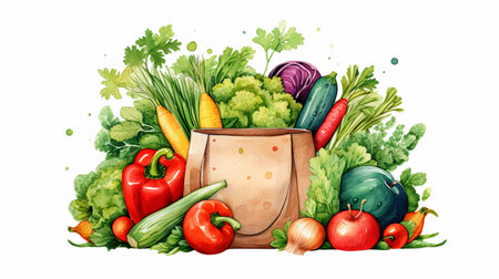 Vegetable composition. Hand drawn watercolor illustration isolated on white backgroundの素材