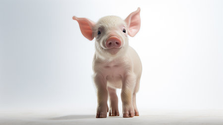 Cute little pig standing on white background, studio shot, isolatedの素材