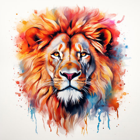 Colorful portrait of a lion on a white background. Illustrationの素材