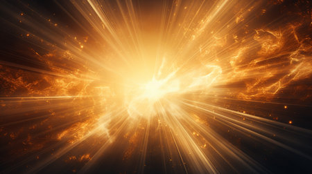 Futuristic explosion in space with rays of light. 3d renderingの素材