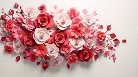 Beautiful flowers made of paper on white background, 3d renderingの素材