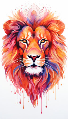Lion head. Hand-drawn illustration. Colorful gradient.の素材