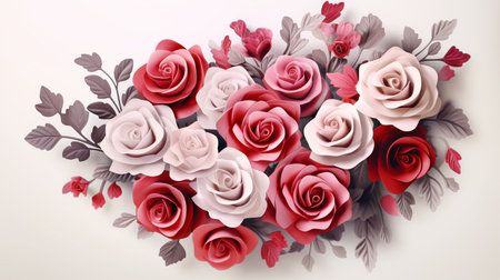 Valentine's Day background with hearts and roses. 3d renderingの素材