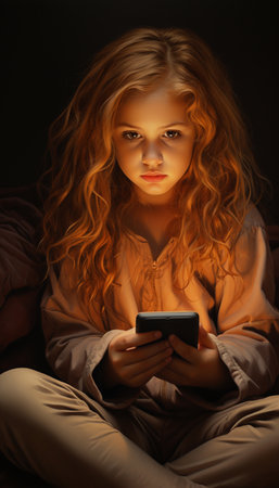 Portrait of a beautiful young woman using mobile phone in bed.の素材