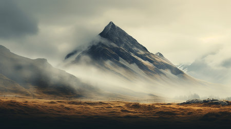 Beautiful mountain landscape with clouds and fog. 3D Renderingの素材