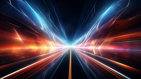 Futuristic technology tunnel with glowing lines and bokeh effectの素材