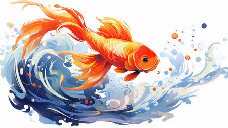 Goldfish in the sea. Vector illustration of a goldfish.の素材