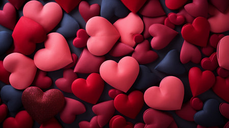 Valentines Day background with red and black hearts. 3d renderingの素材
