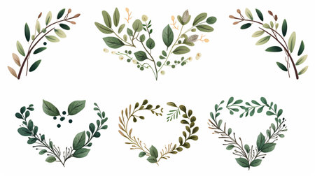 Set of watercolor floral wreaths. Hand drawn vector illustration.の素材