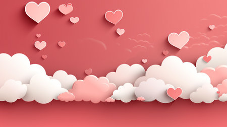 Valentine's day background with paper hearts and clouds. Vector illustration.の素材