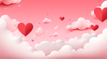 Valentine's Day background with hearts and clouds. Vector illustration.の素材