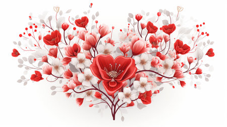 Valentine's day background with hearts, flowers and leaves. Vector illustration.の素材