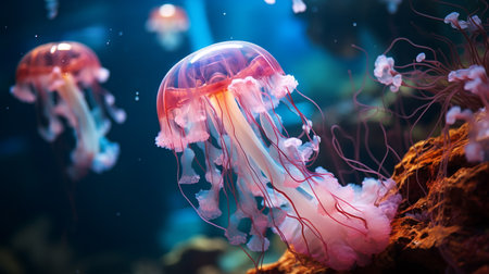 Beautiful jellyfish swimming in the water. Underwater world.の素材