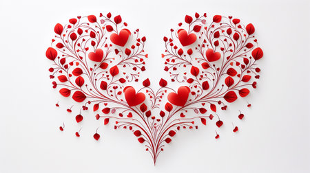 Valentine's day background with red hearts on white background.の素材