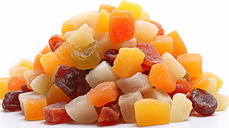 Heap of dried fruits on white background, close up. Dried fruitsの素材