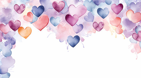 Valentine's day background with watercolor hearts. Vector illustration.の素材