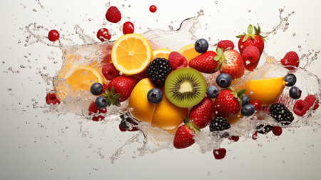 Fresh fruits in water splash on a white background. 3d renderingの素材