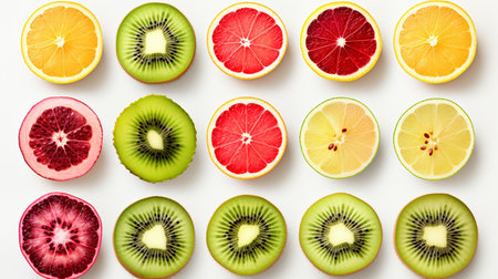 Citrus fruit pattern on white background. Flat lay, top viewの素材