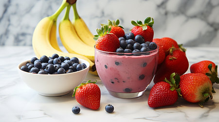 Healthy berry smoothie with blueberry, strawberry and bananaの素材