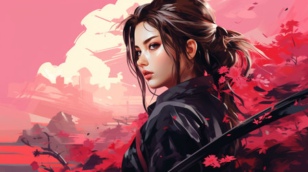 3D illustration of a beautiful girl in a Japanese kimonoの素材