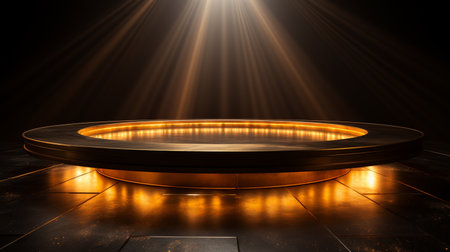 Futuristic podium illuminated by spotlights. 3D rendering.の素材