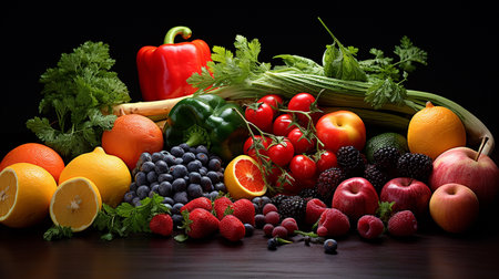 Composition with variety of raw organic fruits and vegetables. Balanced dietの素材