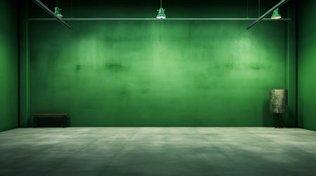 3d rendering of an empty room with green wall and floor.の素材