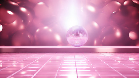 Disco ball on a pink background. 3D illustration. Retro style.の素材