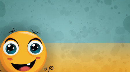 Cute cartoon yellow smiling face on blue background. Vector illustration.の素材