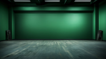 Empty room with green wall and wooden floor. 3D rendering.の素材