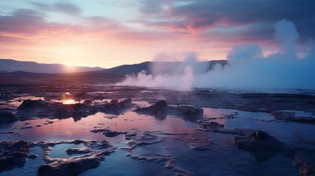 Geysir geyser in Iceland at sunrise. 3d renderの素材