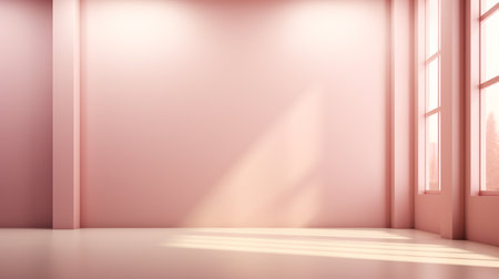 Pink empty room with window and shadows. 3D Rendering.の素材
