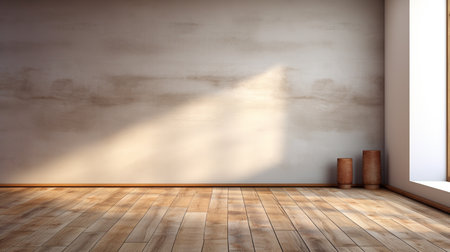 Empty room with wooden floor and sunlight from window. 3D Renderingの素材