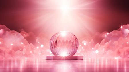 3D render of crystal ball on pink background with bokeh lightsの素材