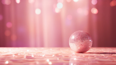 Disco ball on pink background with bokeh lights. 3d illustrationの素材