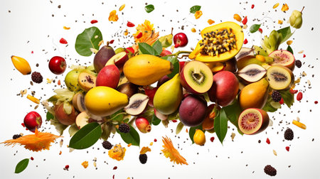 Fruits and vegetables on a white background. Healthy food concept.の素材