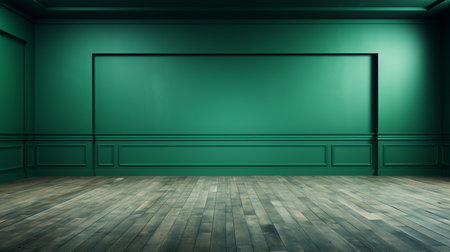 Empty room with green wall and wooden floor. 3D Renderingの素材