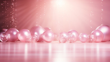 Christmas background with pink balls and bokeh lights. 3D renderingの素材