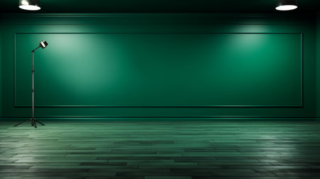 3d rendering of a green room with a lamp and a wooden floorの素材