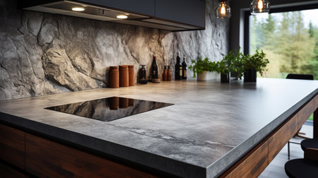 Interior of modern kitchen with stone countertop and black countertopの素材