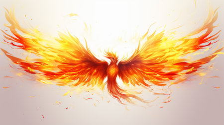 Red and yellow fire wings on a white background. Vector illustration.の素材