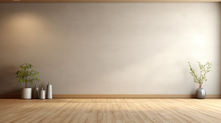 Empty room with plant in vase - 3D rendered Illustrationの素材