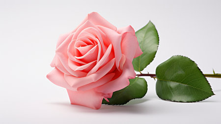 Beautiful pink rose on white background with copy space for text.の素材